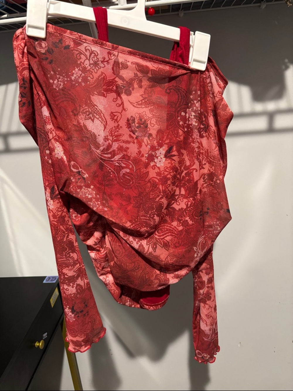 Red Floral Sheer Layered Top